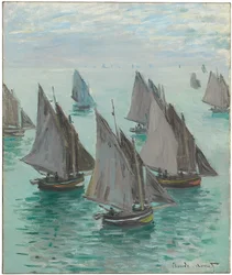 Fiskebåtar, lugnt hav, 1868