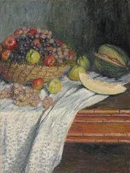 Tyska: Stilleben med en spansk melon Stilleben med en honungsmelon