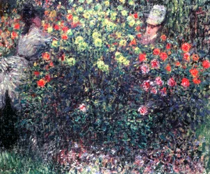 Flickor i en solid massa av dahlior, 1875