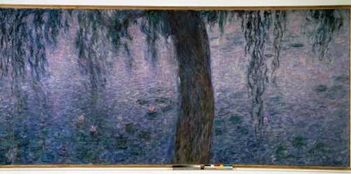 Nympheas, ljus morgon med Triptyk pilar högra delen. Målning av Claude Monet (1840-1926) 1914-1926 Dim. 2 x 4,25 m. Paris. Orangeriemuseet