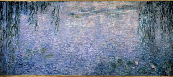 Nympheas, klar morgon med pilar Triptyk centrala delen. Målning av Claude Monet (1840-1926) 1914-1926 Dim. 2 x 4,25 m. Paris. Orangeriemuseet