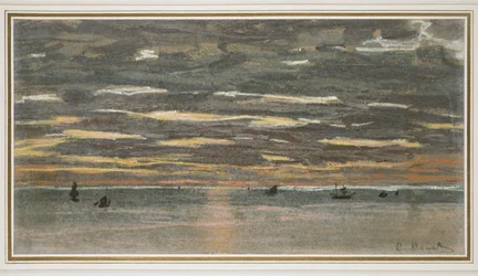 Solnedgång till sjöss, 1865-1870 (pastell på gulfärgat papper)