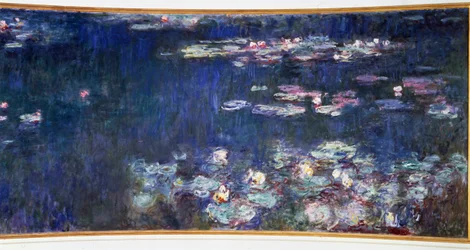 Näckenrosor, gröna reflektioner, högra diptyken. Målning av Claude Monet (1840-1926), 1914-1926. Mått 2 x 4.25 m. Paris, Musée de l