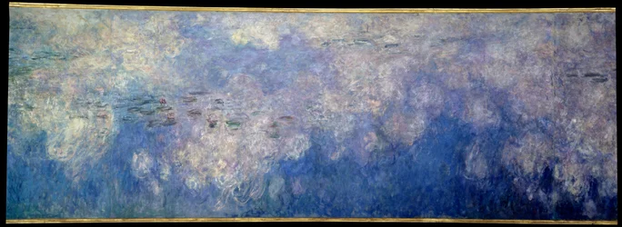 Näckrosorna; molnen. Mittdelen av triptyken målad i Giverny. Målning av Claude Monet (1840-1926)