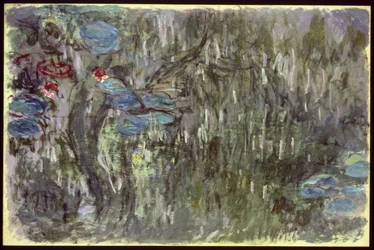 Näckrosor med reflektioner av pilar, c.1920