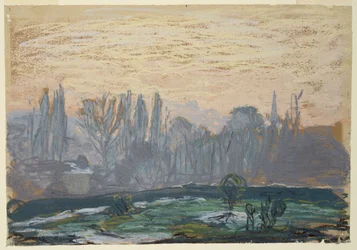 Vinterlandskap med kvällshimmel