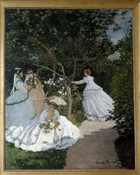 Kvinnor i trädgården en stad i Avray Grupp unga kvinnor i en blomsterträdgård. Målning av Claude Monet (1840-1926). 1867. Dim. 2,55 x 2,05 m. Paris, Musée d