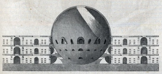 Tvärsnitt av en kyrkogårdsplan för staden Chaux av Claude Nicolas Ledoux (1736-1806)