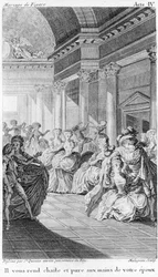Figaro de Beaumarchais äktenskap, akt IV. teckning av St. Quentin, gravyr av Malapeau