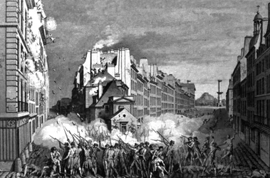 Reveillon-upplopp vid Faubourg Saint Antoine, ca 1790 (gravyr)