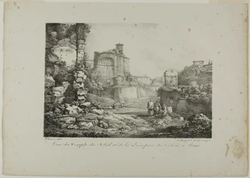 Utsikt över solens och månens tempel från Colosseum i Rom