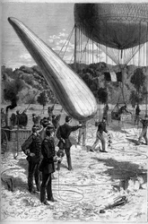 Militära aerostater: telefoniska erfarenheter i etableringen av Meudon. Gravyr av Claverie i "" Le Monde Illustré"" nr 1331 den 30 september