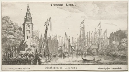 Olika fartyg och utsikt över Amsterdam (Verscheÿde Schepen en Gesichten van Amstelredam), del II: Kanal nära Amsterdam och Monkeltornet