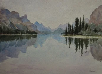Maligne Lake, mot kvällen IMG_2026, 2016 (akvarell)