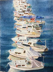 Solnedgång, hamnen i Dubrovnik, 2011 (akvarell)
