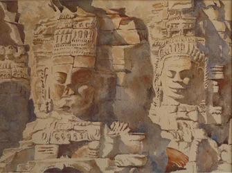 Bayon, Angkhor - Hur många ansikten, 2008 (akvarell)