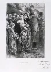 Fransk-tyska kriget 1870-1871. Belägringen av Paris 19 sept. 1870-28 jan. 1871. Ett nationellt soppkök i Paris, januari 1871. Ur en serie litografier av Clément-Auguste Andrieux om nationalgardena. Livsmedelsbrist, hunger