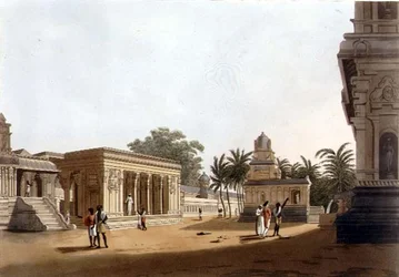 A View within the Walls of a Pagoda, Madras, skylt 10 från "Twenty Four Views in Hindostan", graverad av H. Merke (fl.1800-20) pub. av Edward Orme (1774-c.1820) 1804 (akvatint)
