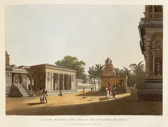 A View within the Walls of a Pagoda, Madras, från "A Brief History of Ancient and Modern India", av Blagdon, Daniell, Ward and Hunter, 1804