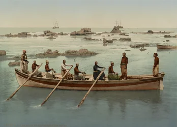 Båtsmän, Jaffa, Israel, ca 1890-1906 (fotokromtryck)