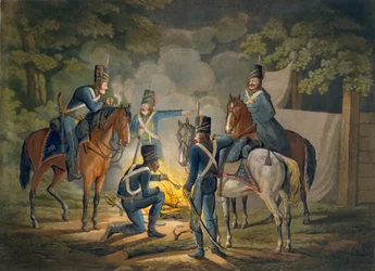 Preussiska husarer på en nattlig vaktpost, ca 1799-1802