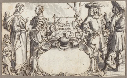 Allegory of Poverty and Wealth (penna och brunt bläck med grå lav på liggande papper)
