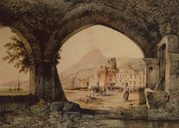 A Village Assembly, Italien (penna och akvarell)