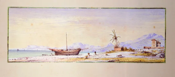 Bordighera Beach, av Consalvo Carelli (1818-1900), Italien