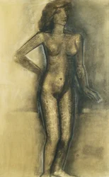 Stående naken; Nu Debout - Standing Nude, ca 1945 (kol och pastell på papper)