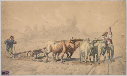 Fyra oxar som drar en plog, 1853.