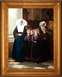 Målning. Signerad och daterad: Constant Meunier 1864. De föräldralösa. Olja på duk. Detalj.