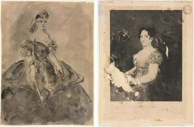 På balen (recto); Kvinnan med ett fan, efter Goya (verso)