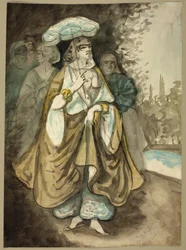 En av haremets damer (recto); Fragment av ett landskap (verso)