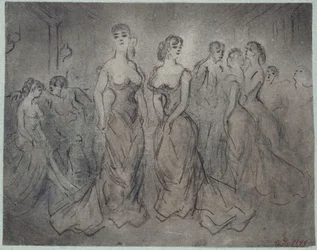 Interiörscen från en bordell, kvinnor och män, omkring 1875
