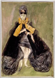 Kvinna med grön bakgrund Akvarell av Constantin Guys (1805-1892) 1800-talets Paris, Musee Carnavalet