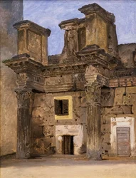 Minervas tempel på Nervas forum i Rom, ca 1840 (olja på papper monterad på duk)