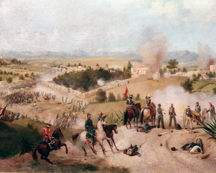 Amerikansk-mexikanskt krig: utsikt över slaget vid Molino del Rey 1847-09-08 - (Mexikanskt-amerikanskt krig, utsikt över slaget vid Molino del Rey) Detaljmålning av Constantino Escalante (1836-1868)