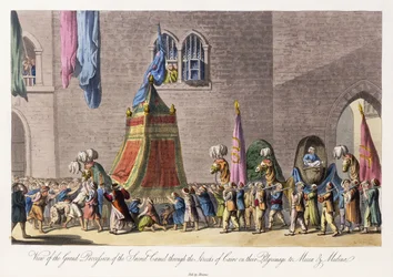 Utsikt över den heliga kamelens stora procession genom Kairos gator på deras pilgrimsfärd till Mecka och Medina