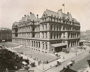 Utsikt över postkontoret och Custom House på Clark Street och Jackson Blvd., Chicago, 1889