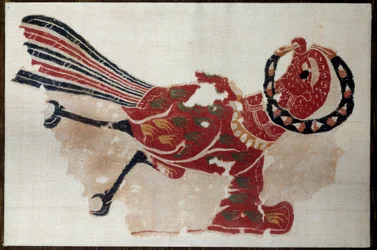 Koptisk konst: fragment av ull och linnehängningar: fågel (örn?) 500-talet efter JC. Från Egypten. Paris, Louvren
