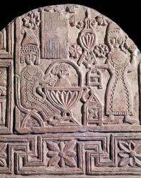 Jesus tvättas av två sjuksköterskor (relief av stele, 600-talet)