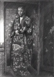 Elegant japansk kvinna i kimono