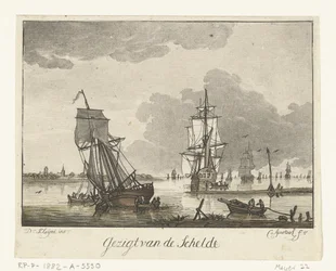 Utsikt över Schelde med segelfartyg Utsikt över Schelde (titel på objekt)