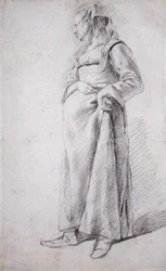 A Standing Peasant Woman (svart krita på papper)