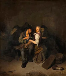 ""Ungt par på en krog"" (Ungt par på en krog) Målning av Cornelis Pietersz Bega (1631/2-1664) - 1661 - Olja på duk Dim 39x34,5 cm Hallwylska Museet, Stockholm
