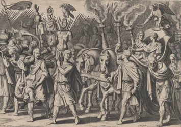 Plåt 7: Triumfprocession efter seger över turkar, från Karl V:s triumfer, 1614.