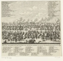 Slaget vid Kijkduin, 1673 Sjöstrid mellan Hr. administration. M. de Ruiter, Prins Robbert och greve de Estrée av Kykdn. 21 augusti 1673 (titel på objekt)