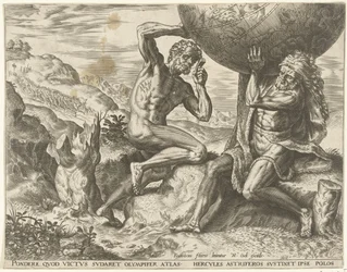 Hercules bär jordklotet för Atlas Labours of Hercules (serietitel)