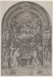 Jungfruns kröning med Sankt Laurentius, Sankt Paulus, Sankt Petrus och Sankt Sixtus, 1576.
