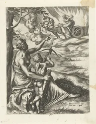 Venus beordrar Amor att genomborra Plutos hjärta med en pil The History of Pluto and Proserpina (serietitel)